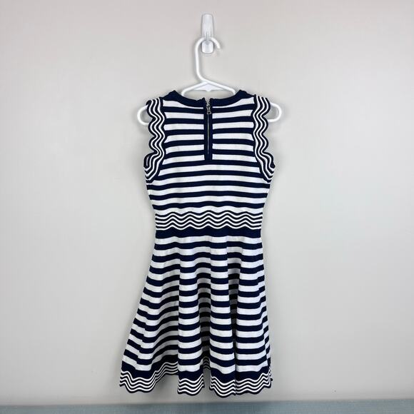 Milly Mini Textured Wave Flare Dress Navy Blue Stripes 7/8 NWT - Picture 7 of 10
